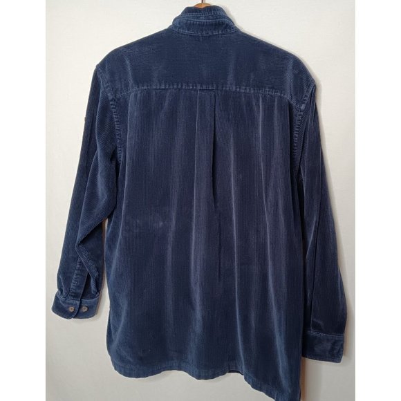 Lauren Ralph Lauren Womens Large Shirt Jacket Blue Corduroy Wide Wale Oversized - Picture 2 of 10